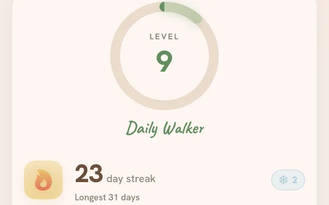 Tailmates profile progress ring at level 9 with the Daily Walker rank